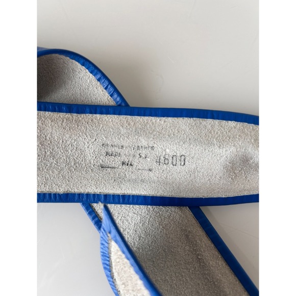 80's Leather Cinch Waist Slide Belt Silver Tone Oval Buckle USA Blue Size Medium - Picture 3 of 8